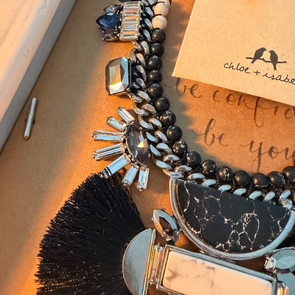 Chloe + Isabel Black and Silver Necklace and Earrings with Blue Accents. Hero! - Picture 3 of 11